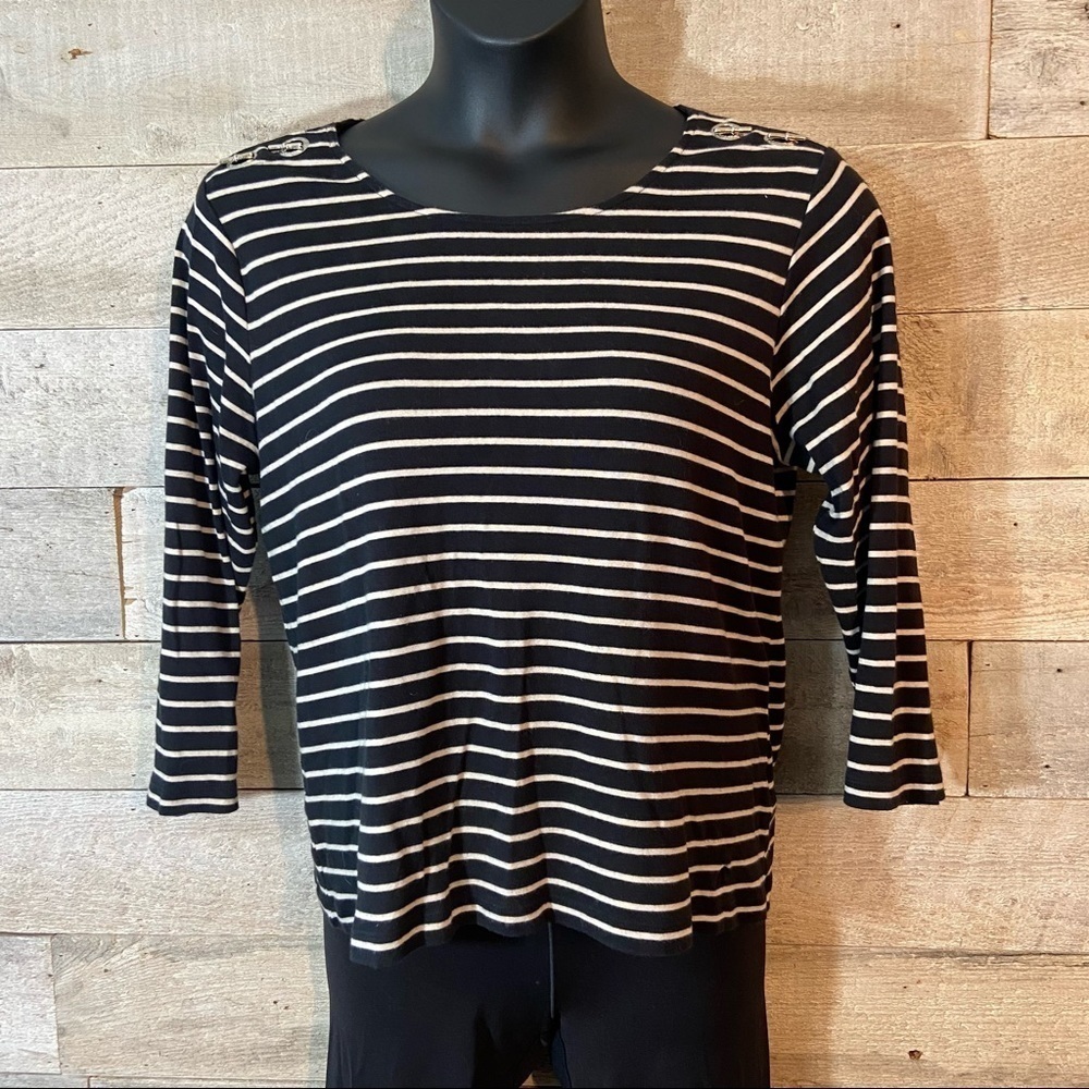 Nautica women’s navy and white striped cotton top in size large